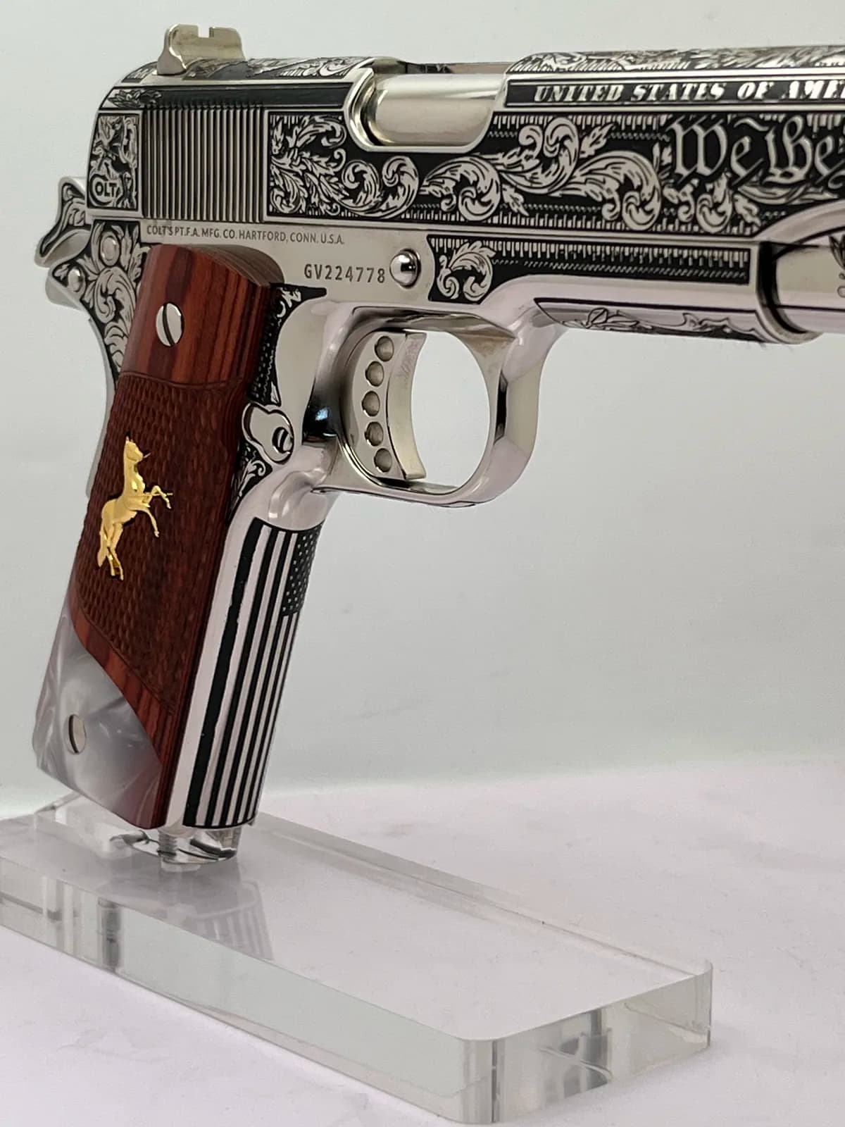 1911 with We the People engraving and wood grips