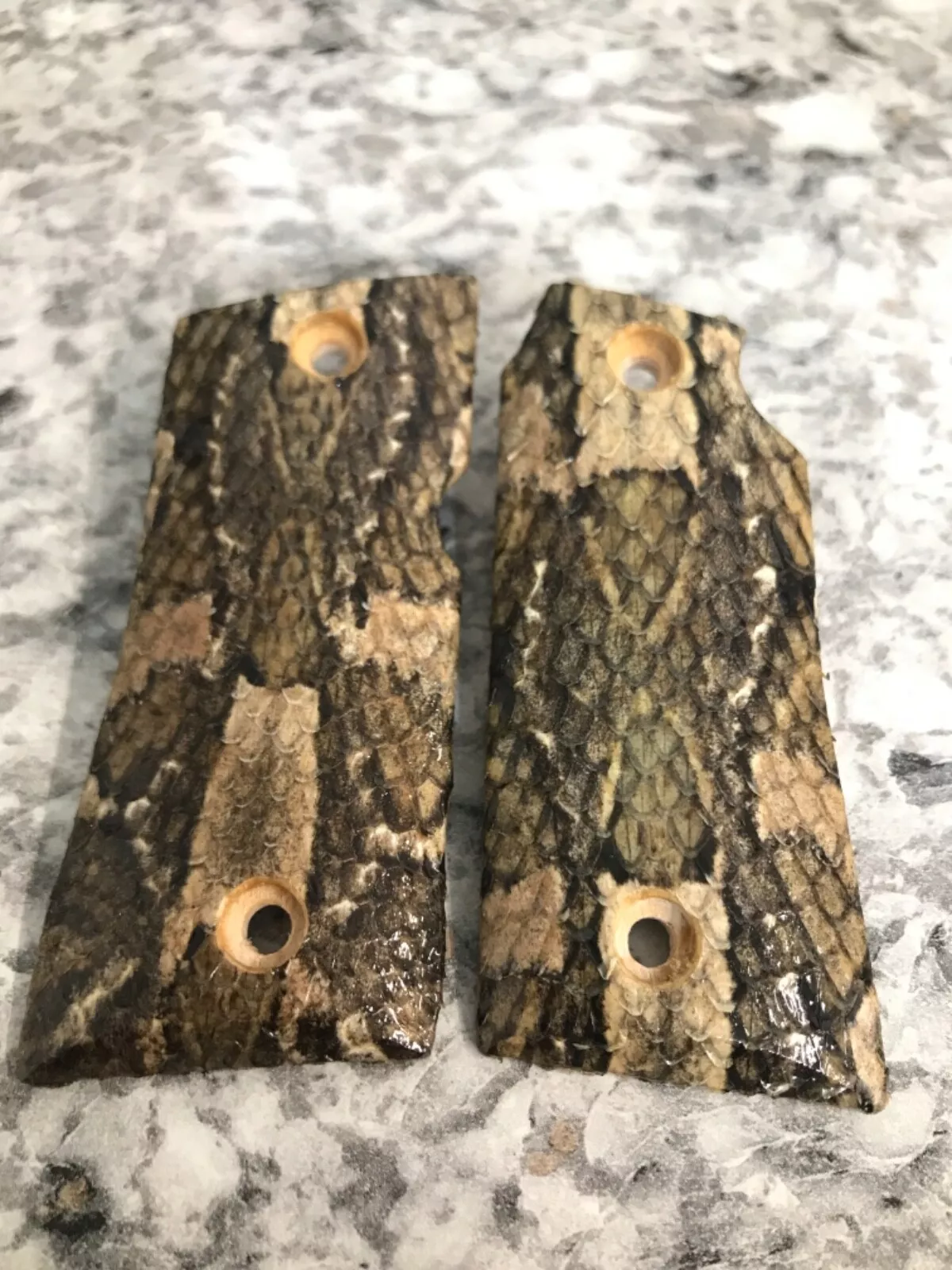 Colt Mustang pistol grips wrapped in gaboon viper snakeskin
