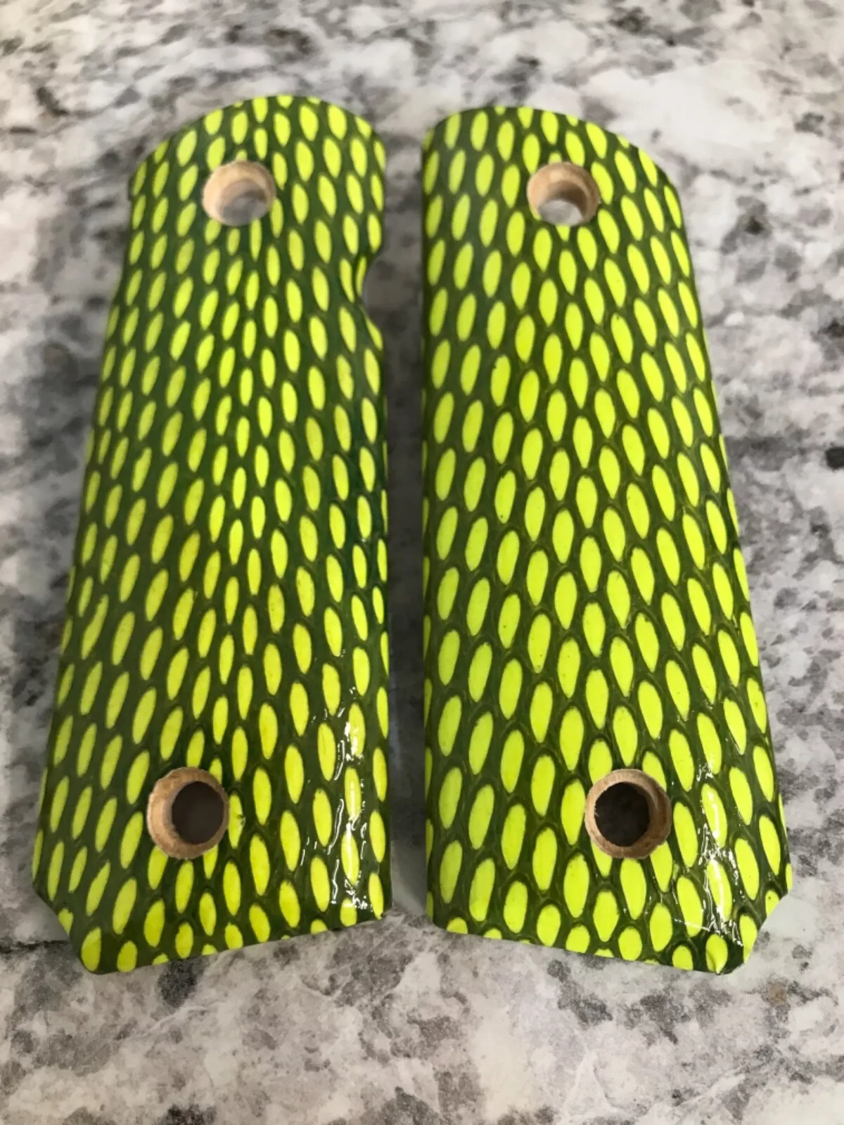 Compact 1911 ambi-cut pistol grips wrapped in cobra snakeskin