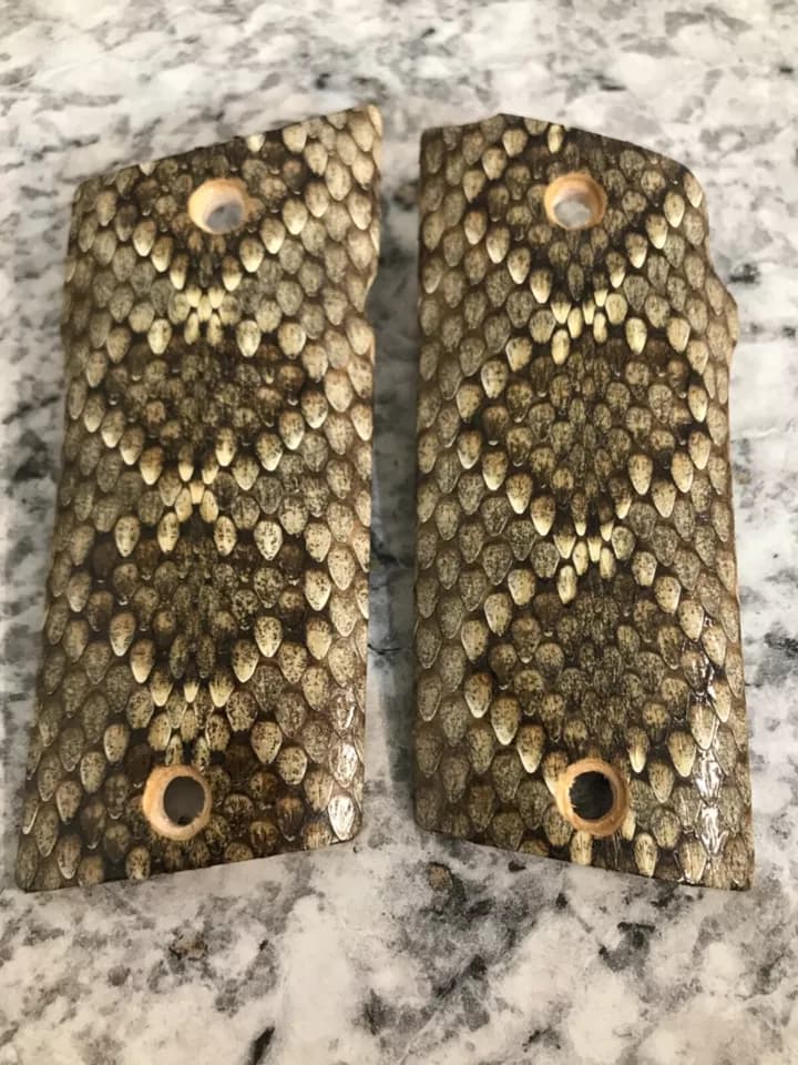 Coonan compact 357 pistol grip wrapped in diamondback rattlesnake snakeskin