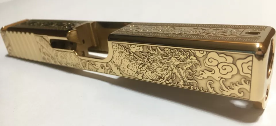 Deep laser engraved Glock 19 slide Gen 3 dragon