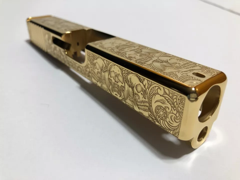 Deep laser engraved Glock 19 slide Gen 3 skulls themed
