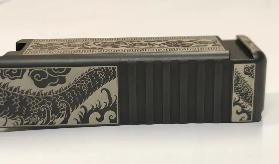 Laser etched Glock 19 slide Gen 3 dragon