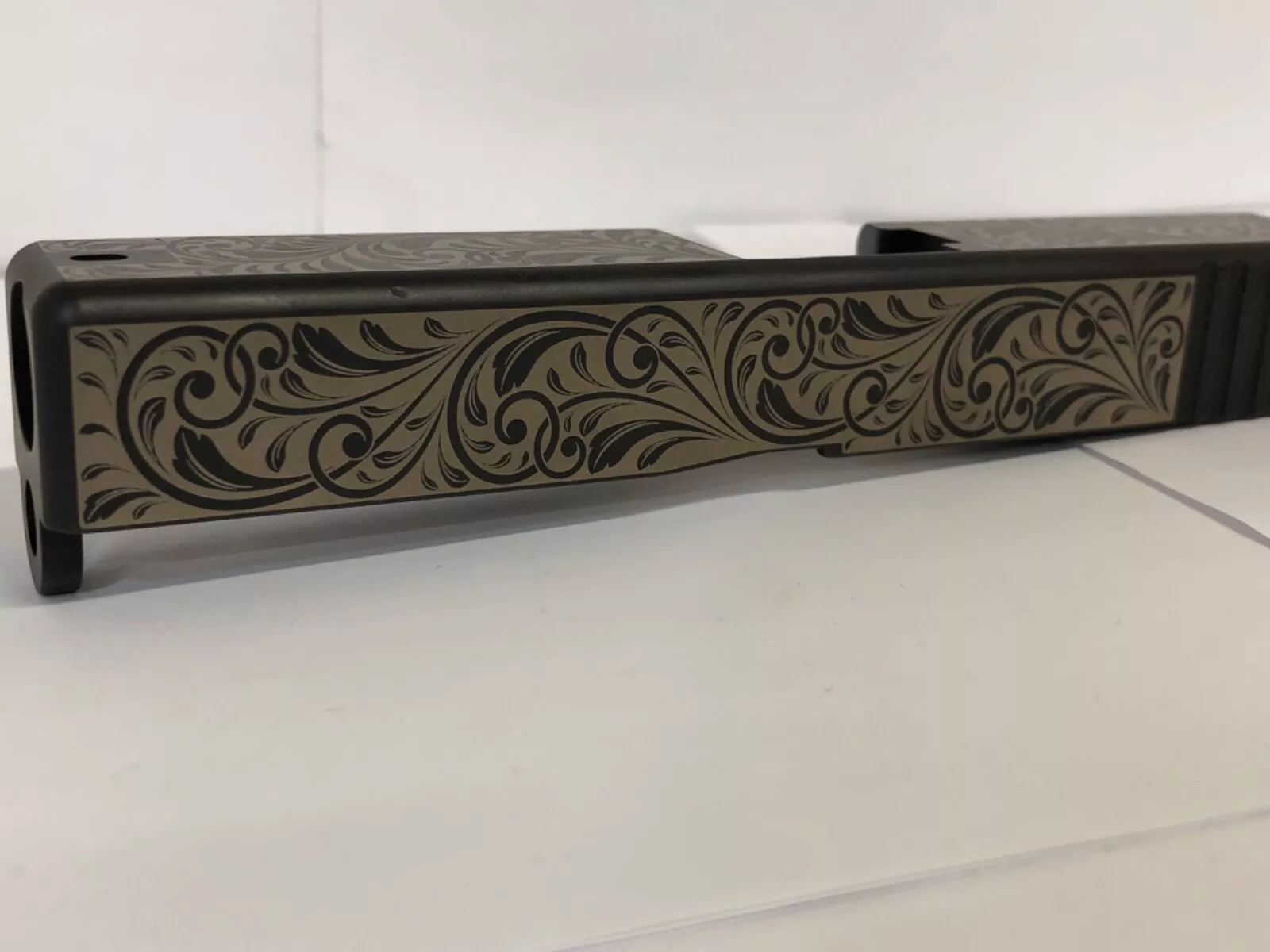 Laser etched Glock 19 slide Gen 3 scrolls