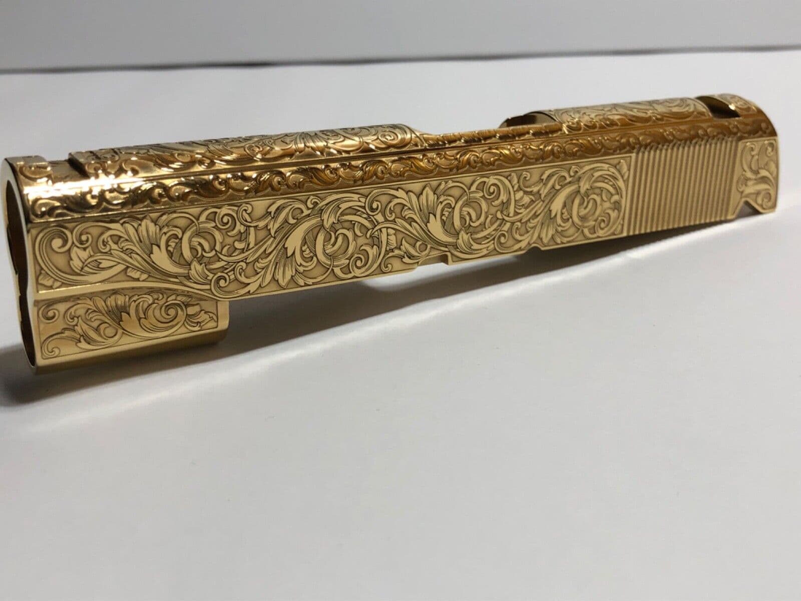 Deep laser engraved 1911 Commander length slide .45 ACP scrolls