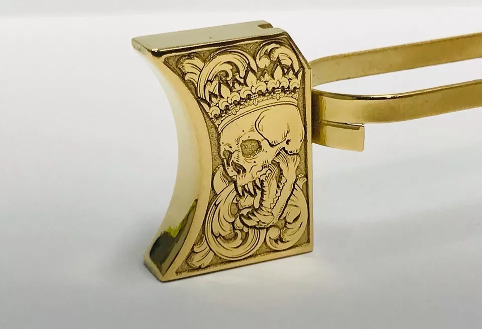 Laser engraved 1911 mirror polished long pad skulls #2