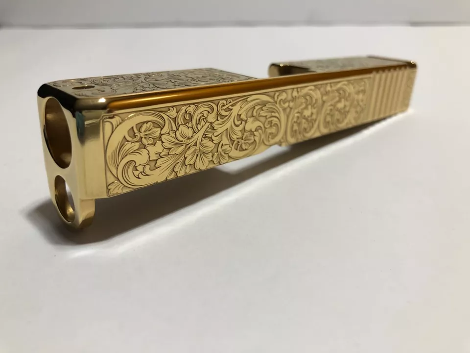 Laser engraved Glock 26 slide Gen 3 scrolls