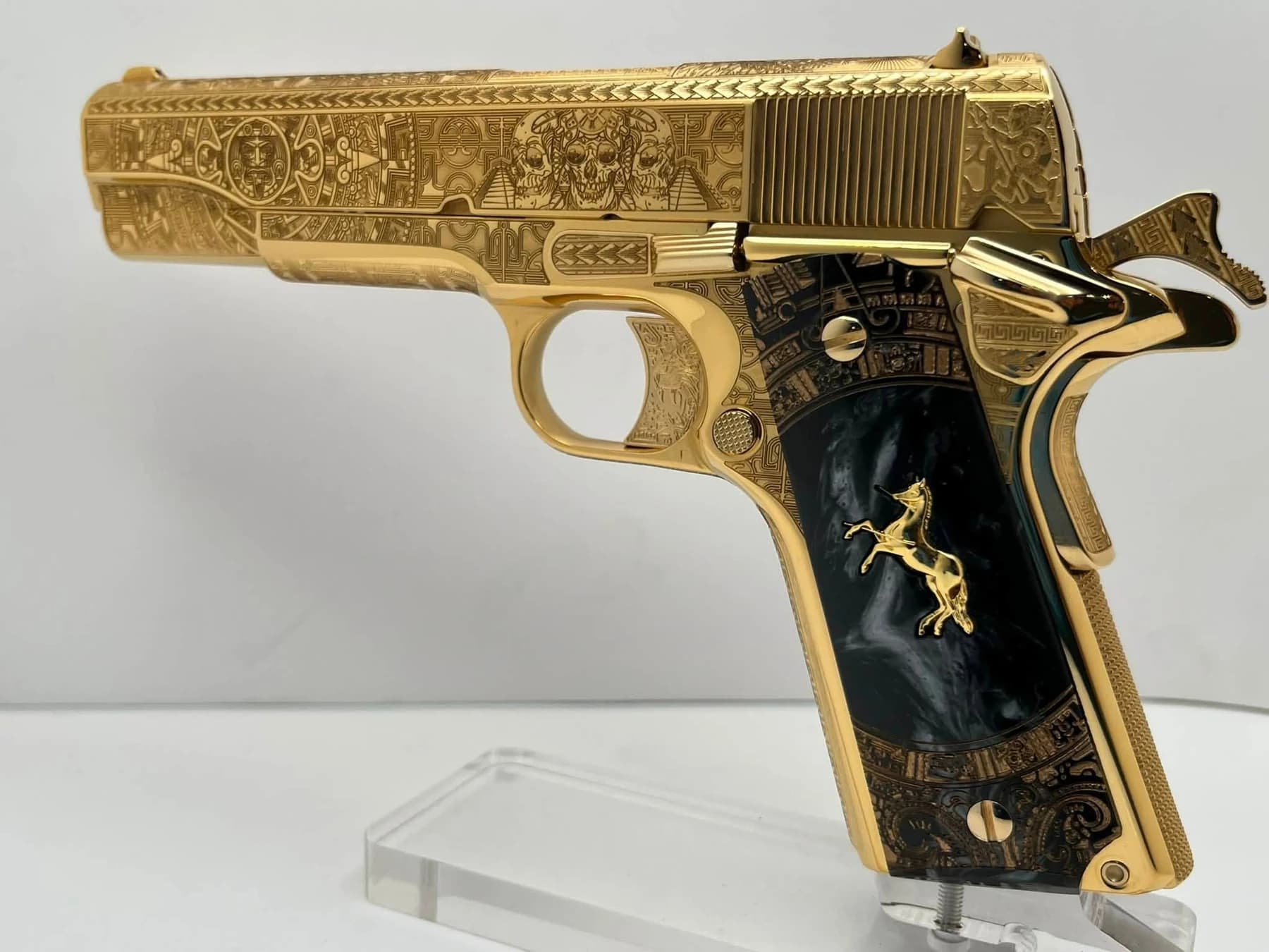 24k gold Colt Super .38, Aztec Calendar edition: full view