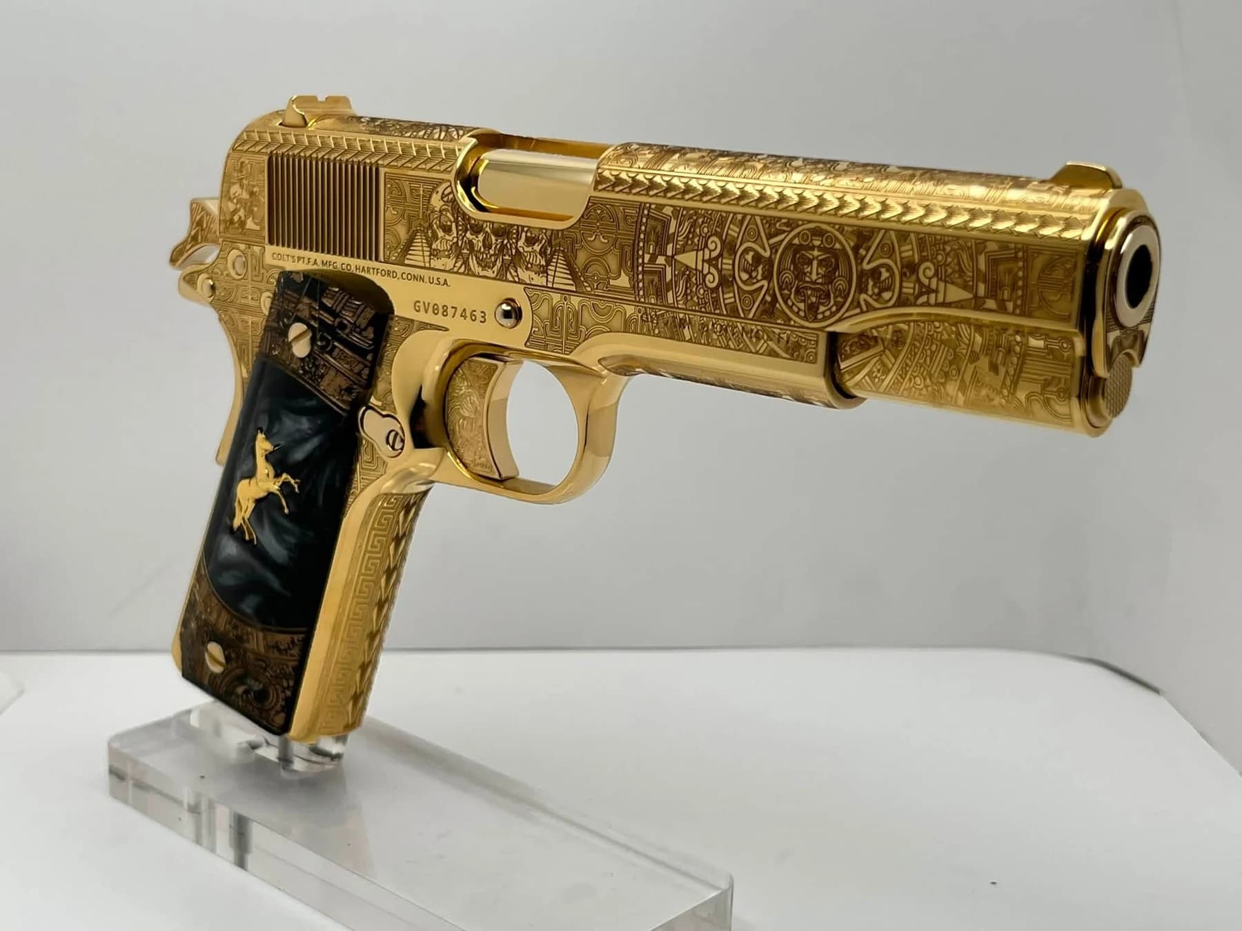 24k gold Colt Super .38, Aztec Calendar edition: opposite view