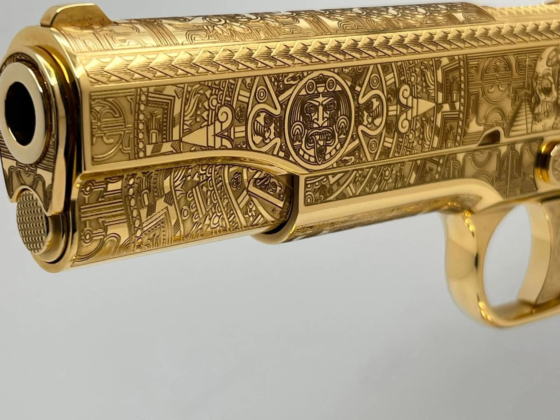 24k gold Colt Super .38, Aztec Calendar edition: aztec calendar detail