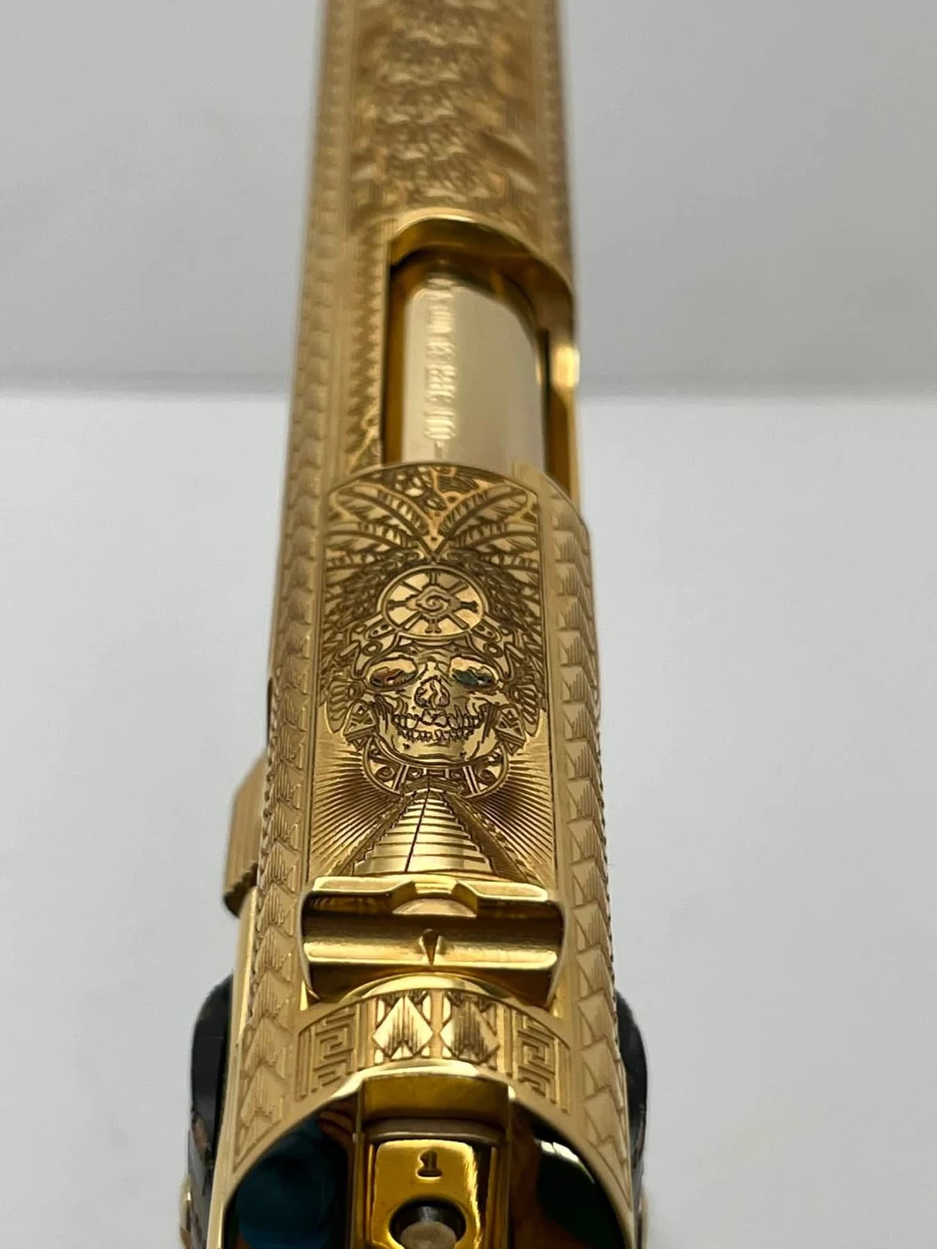 24k gold Colt Super .38, Aztec Calendar edition: top view