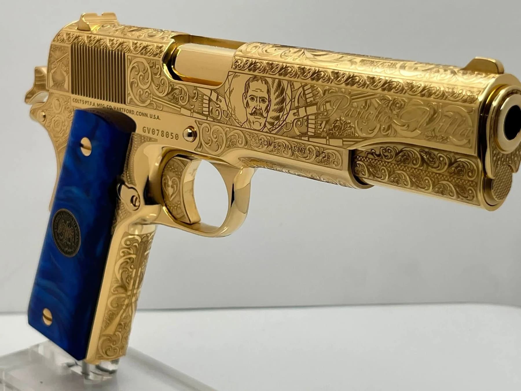 24k gold Colt Super .38, Pancho Villa edition: opposite view