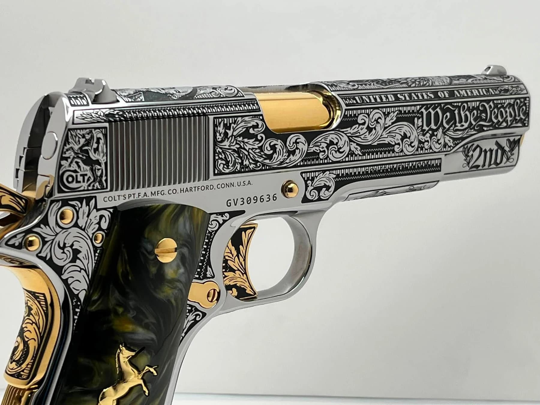One-of-one Colt .45 with detailed engraving: opposite view