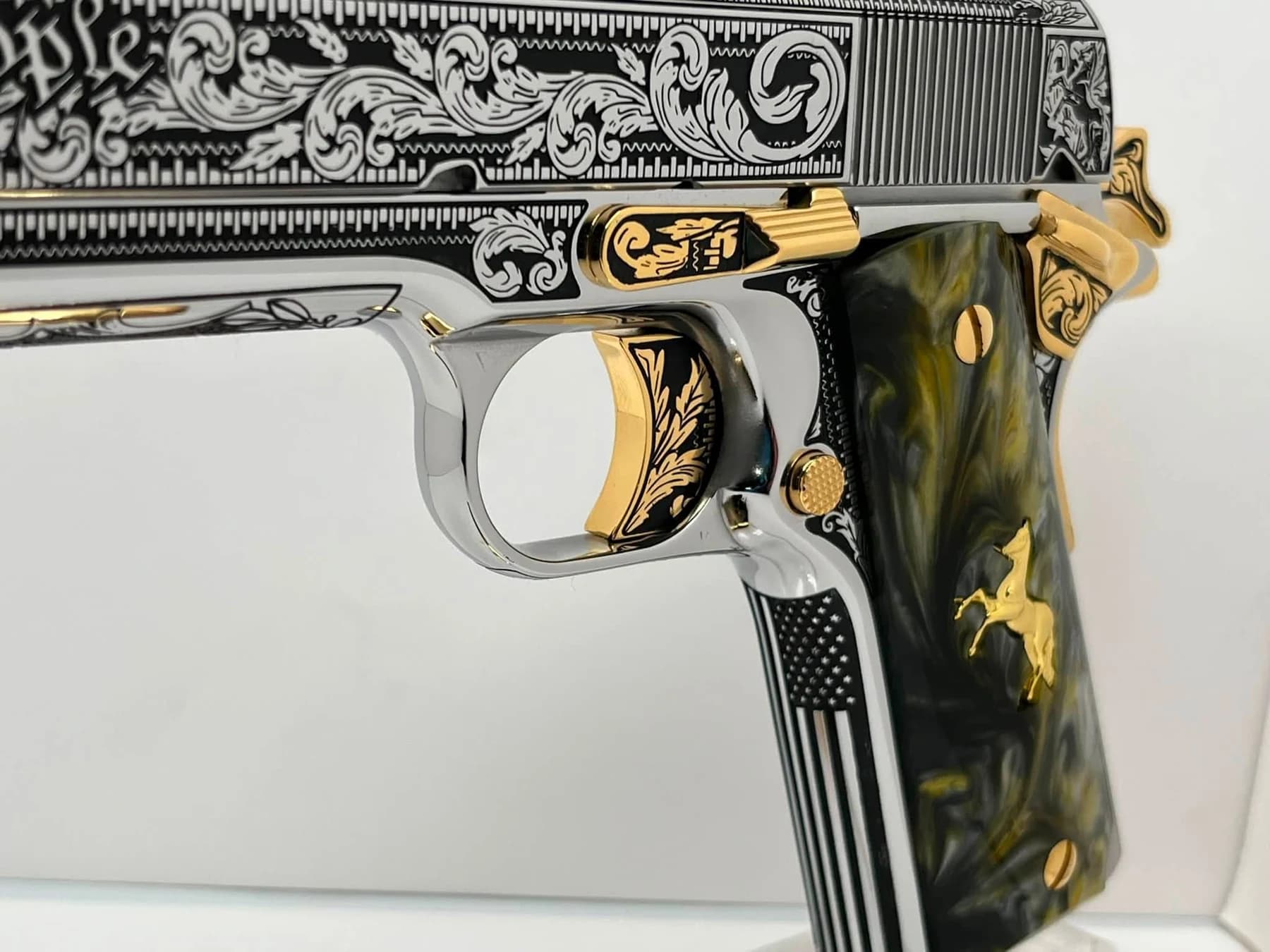 One-of-one Colt .45 with detailed engraving: scroll and lettering detail